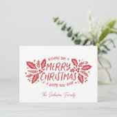 Sweet Holly Greenery kerstrood Feestdagenkaart (Staand voorkant)