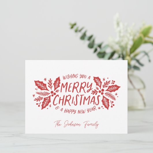 Sweet Holly Greenery kerstrood Feestdagenkaart (Staand voorkant)