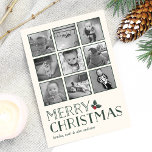 Sweet Holly | Merry Christmas Photo Collage Feestdagenkaart<br><div class="desc">These modern holiday photo cards are sure to bring Christmas cheer to everyone on your list this year. Perfect for Instagram photos, gridded design features 9 of your favorite square photos on a warm off white background with a hunter green border. "Merry Christmas" appears beneath in modern handwritten style block...</div>