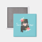 Sweet Home Alabama State Waterverf Bloemen & Hart Magneet (Voorkant / Achterkant)