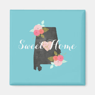 Sweet Home Alabama State Waterverf Bloemen & Hart Magneet