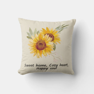 Sweet Home, Gezellig Hart met Zonnebloem Sierkusse Kussen