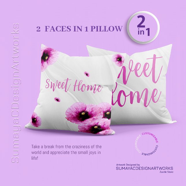 Sweet Home Pink Floral 2 in 1 Aangepast Sierkussen (2 faces in 1 Pillow)
