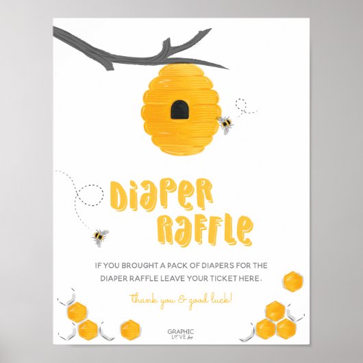 Sweet Honey Bee Baby shower Diaper Raffle Sign Poster (Voorkant)