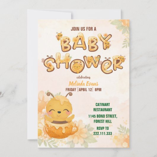 Sweet Honey Bee Baby Shower Invitation Kaart (Voorkant)