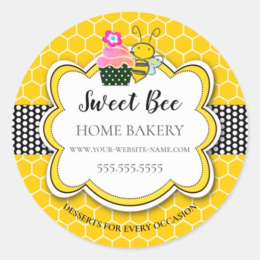 Sweet Honey Bee Cupcake Bakery Classic Round Stick Ronde Sticker (Voorkant)