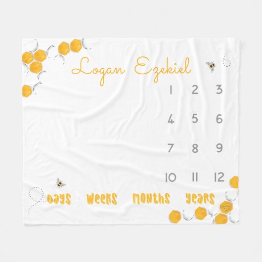 Sweet Honey Bee Gender Neutral Baby Milestone Fleece Deken (Voorkant (Horizontaal))
