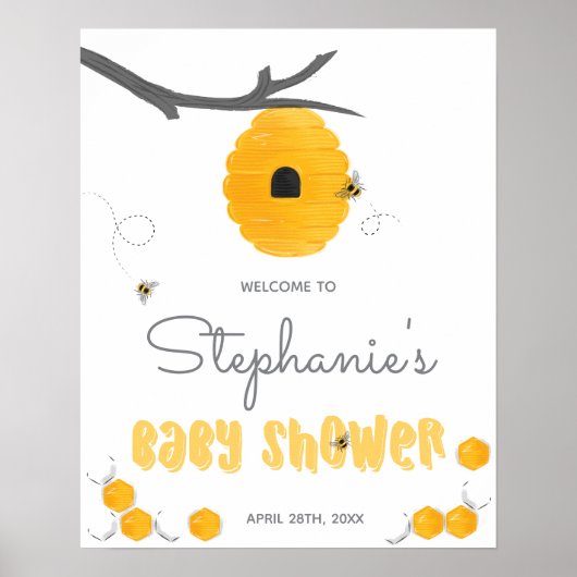 Sweet Honey Bee Gender Neutral Baby shower Welkom Poster (Voorkant)