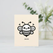 Sweet Honey Bee - Kawaii Nursery Line Art Briefkaart (Staand voorkant)
