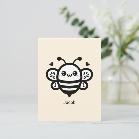 Sweet Honey Bee - Kawaii Nursery Line Art Briefkaart (Staand voorkant)