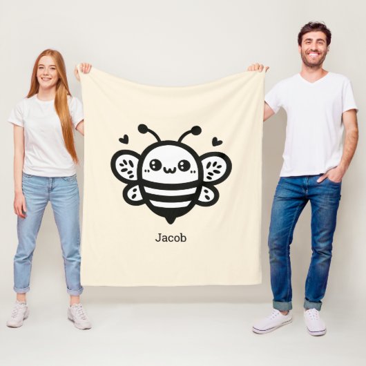 Sweet Honey Bee - Kawaii Nursery Line Art Fleece Deken (In situ)