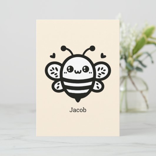 Sweet Honey Bee - Kawaii Nursery Line Art Kaart (Staand voorkant)