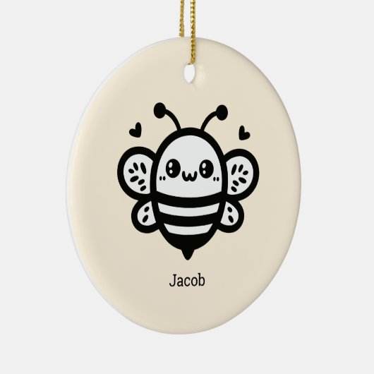 Sweet Honey Bee - Kawaii Nursery Line Art Keramisch Ornament (Rechts)