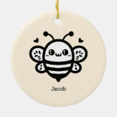 Sweet Honey Bee - Kawaii Nursery Line Art Keramisch Ornament (Achterkant)