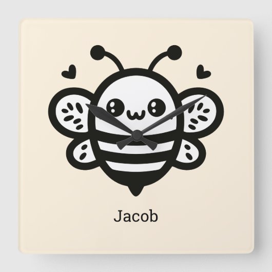 Sweet Honey Bee - Kawaii Nursery Line Art Vierkante Klok (Voorkant)