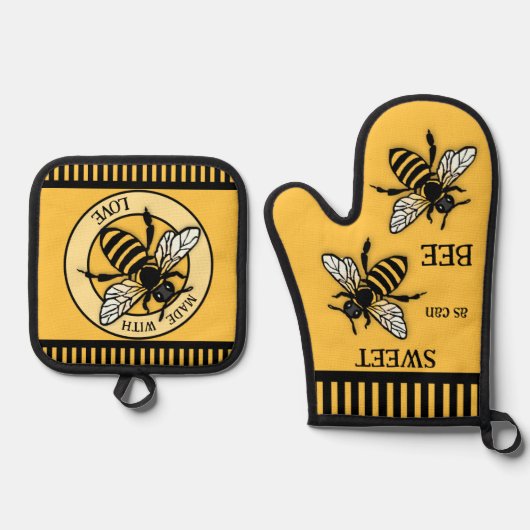 Sweet Honey Bee Ocher Zwart Ovenwant & Pannenlap Set (Voorkant)