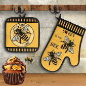 Sweet Honey Bee Ocher Zwart Ovenwant & Pannenlap Set