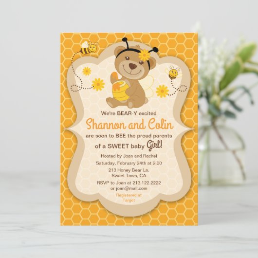 Sweet Honey Beer Baby shower Invitation Kaart (Staand voorkant)