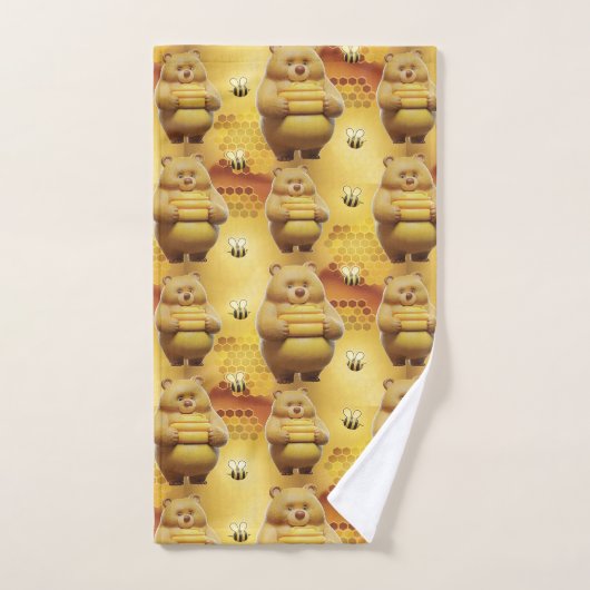 Sweet Honey Beren en Bijen 3D Naadloos Patroon Bad Handdoek (Handdoek)