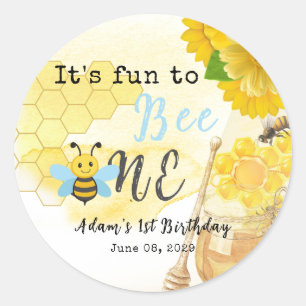 Sweet Honey Blue Yellow Green Bee 1e verjaardag Ronde Sticker