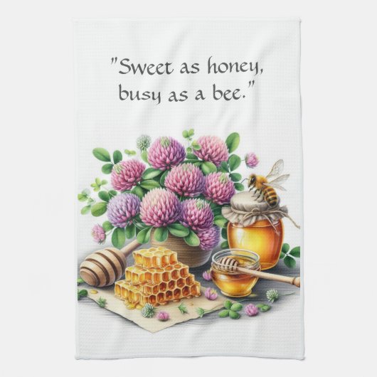 Sweet Honey Busy Bee Rode Klaver Keuken Handdoeken (Verticaal)
