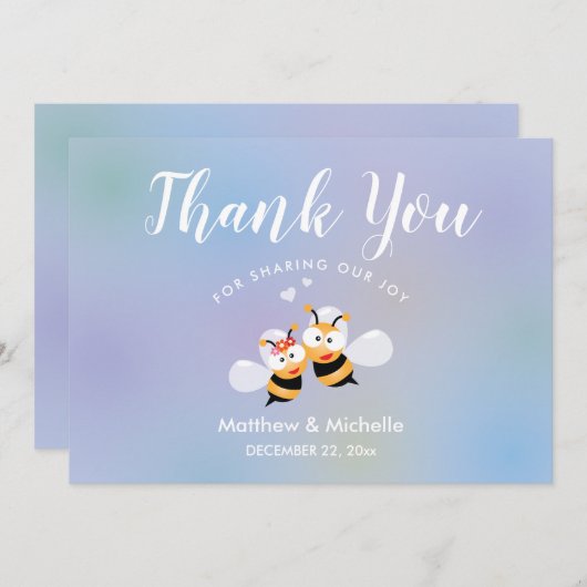 Sweet Honey Meant to Bee Couple Wedding Bedankkaart (Voorkant / Achterkant)