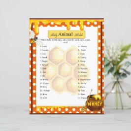 Sweet Honeybee Baby shower Animal Match spel