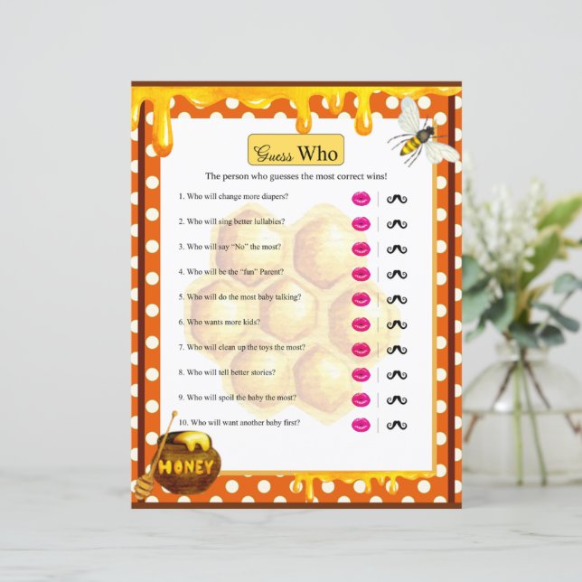 Sweet Honeybee Baby shower Raad eens wie spel (Staand voorkant)