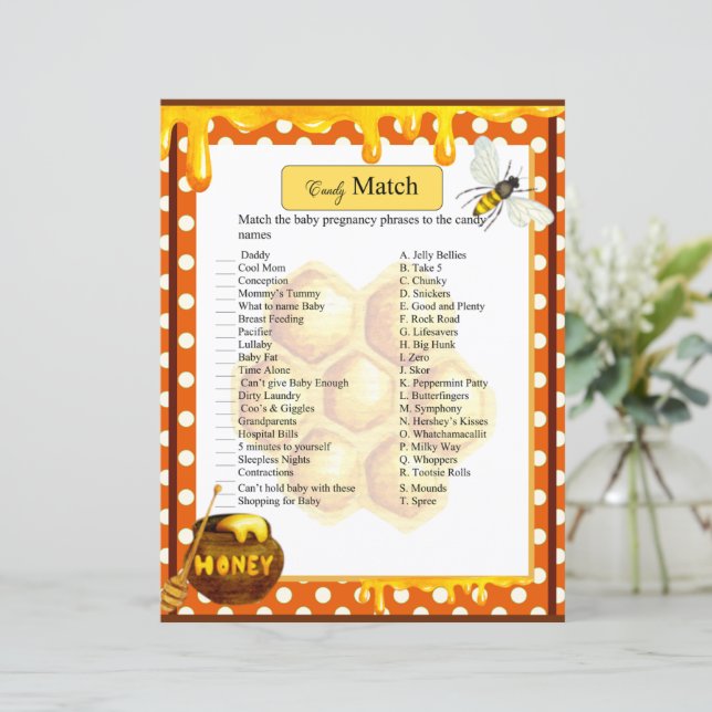 Sweet Honeybee Baby shower Snoep Match Game (Staand voorkant)