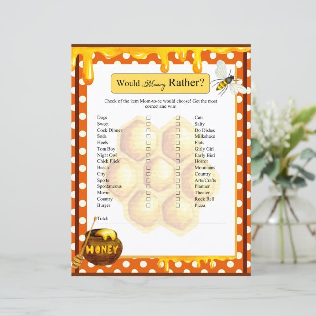 Sweet Honeybee Baby shower zou mama liever spel (Staand voorkant)