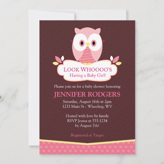 Sweet Hoot Owl Baby Shower Invitations - Roze Kaart (Voorkant)