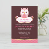 Sweet Hoot Owl Baby Shower Invitations - Roze Kaart (Staand voorkant)
