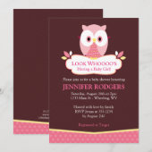 Sweet Hoot Owl Baby Shower Invitations - Roze Kaart (Voorkant / Achterkant)