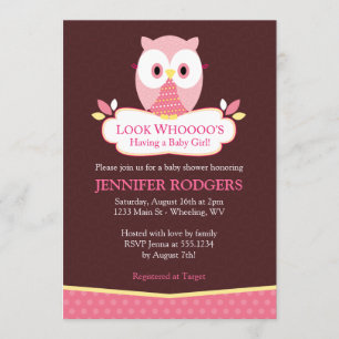 Sweet Hoot Owl Baby Shower Invitations - Roze Kaart
