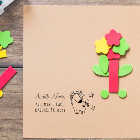 Sweet Horse Doodle Aangepaste Kinder naam Aangepas Zelfinktende Stempel