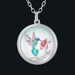 Sweet Hummingbird and Flower Crystal Art Print Zilver Vergulden Ketting<br><div class="desc">Elegant kolibrie en bloemontwerp.</div>
