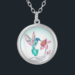 Sweet Hummingbird and Flower Crystal Art Print Zilver Vergulden Ketting<br><div class="desc">Elegant kolibrie en bloemontwerp.</div>