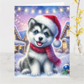 Sweet Husky Puppy in het kerstdorp Kaart (Gele Bloem)