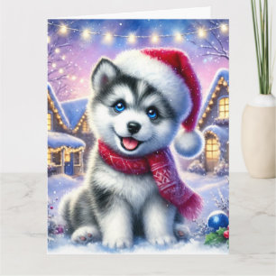 Sweet Husky Puppy in het kerstdorp Kaart