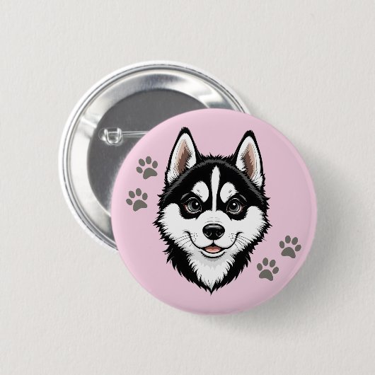 Sweet Husky Puppy Siberian Ronde Button 5,7 Cm (Voorkant /achterkant)
