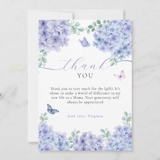 Sweet Hydrangea bloementuin Baby shower Bedankkaart (Voorkant)