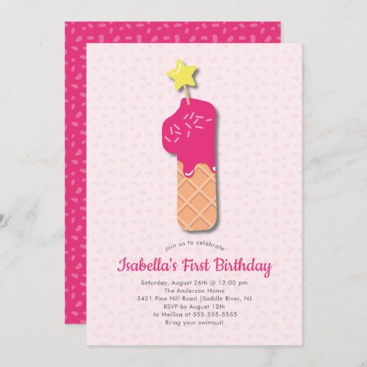 Sweet Ice Cream 1e verjaardag Uitnodiging (Voorkant / Achterkant)