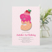 Sweet Ice Cream, 3e verjaardag Uitnodiging (Staand voorkant)
