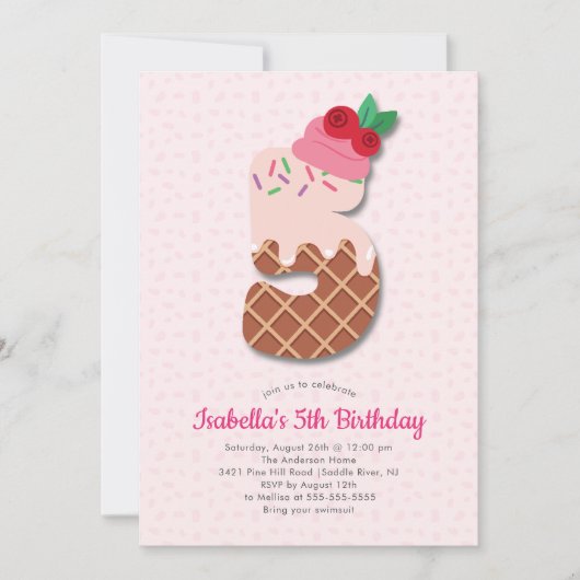Sweet Ice Cream 5e verjaardag Uitnodiging (Voorkant)