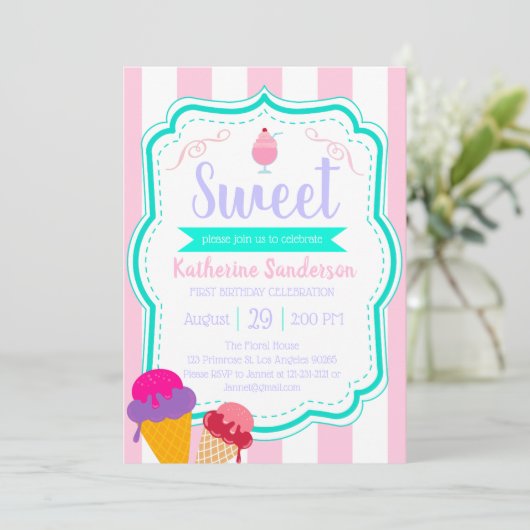 Sweet Ice-Cream Baby Sprinkle Snoep shop Verjaarda Kaart (Staand voorkant)