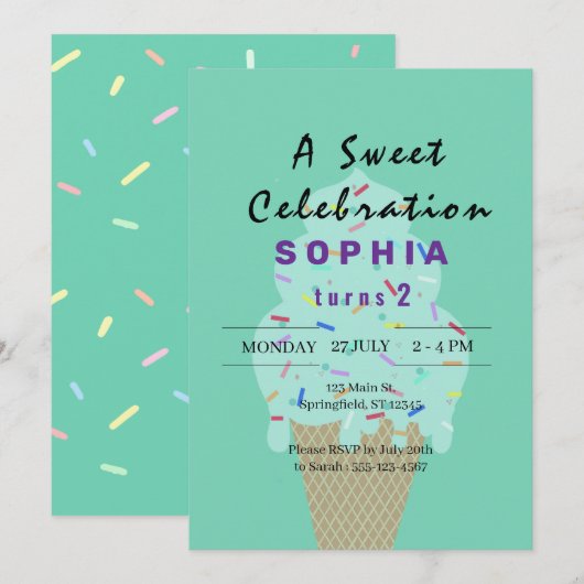 Sweet Ice Cream Birthday Kaart (Voorkant / Achterkant)