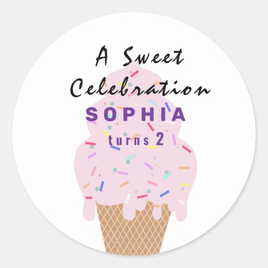 Sweet Ice Cream Birthday  Ronde Sticker (Voorkant)