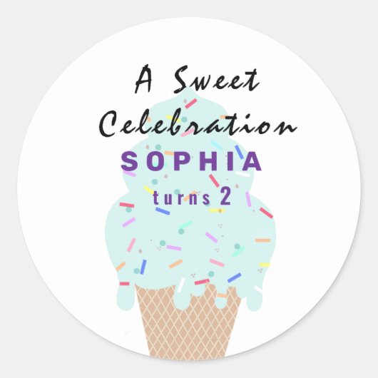 Sweet Ice Cream Birthday  Ronde Sticker (Voorkant)