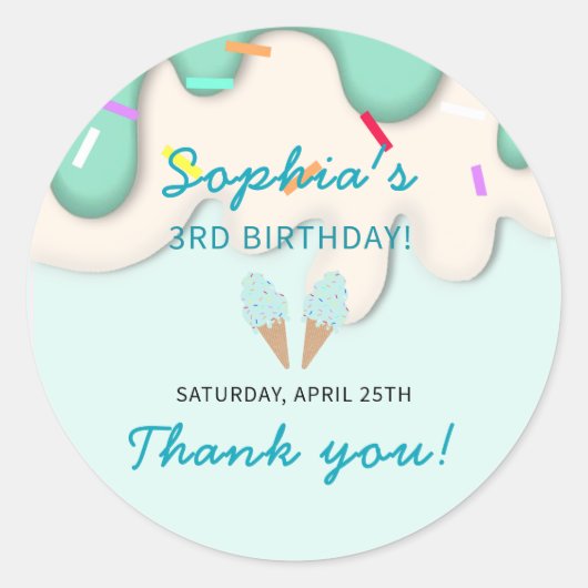 Sweet Ice Cream Birthday Ronde Sticker (Voorkant)
