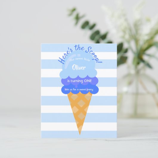 Sweet Ice Cream Blue Boy 1e verjaardag uitnodiging (Staand voorkant)